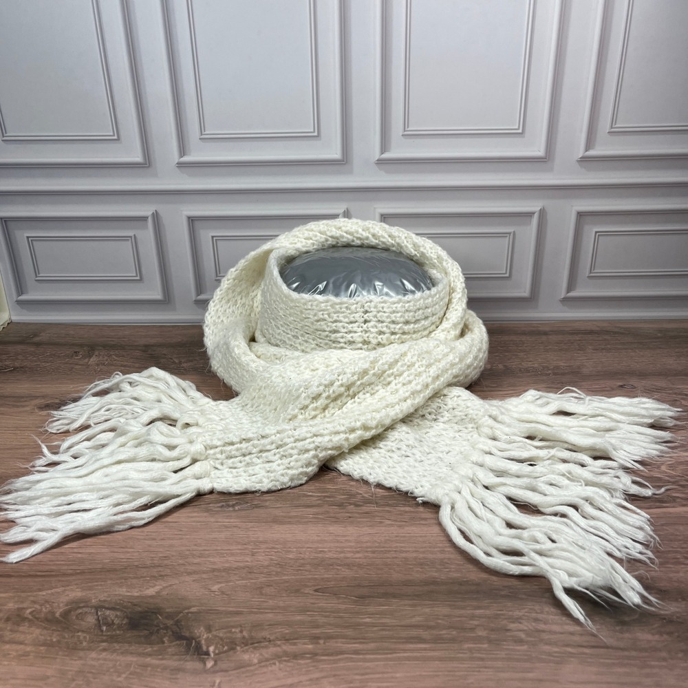 St Johns Bay Scarf Womens OS Cream White Chunky Knit Fringed Winter Accessory‎